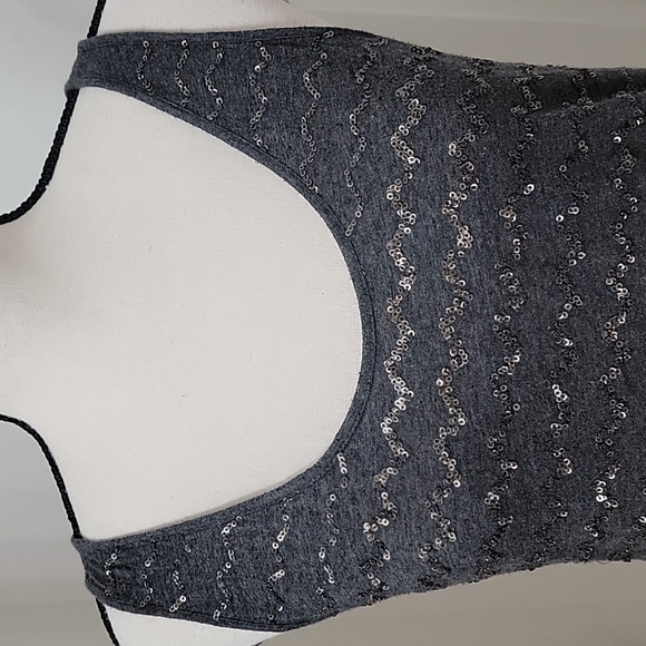 Loft Size S Dark Gray Tank Top with Sequin Stripes, Excellent Used Condition - Picture 2 of 12